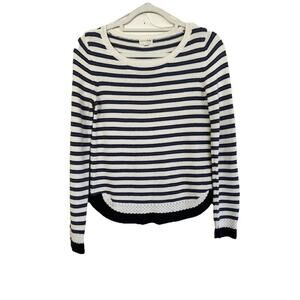 Maison Jules Navy White Long-Sleeve Striped Crew-Neck Sweater S